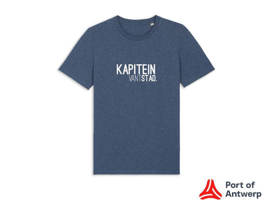 Blauwe T-shirt met opdruk KAPITEINVANTSTAD.
