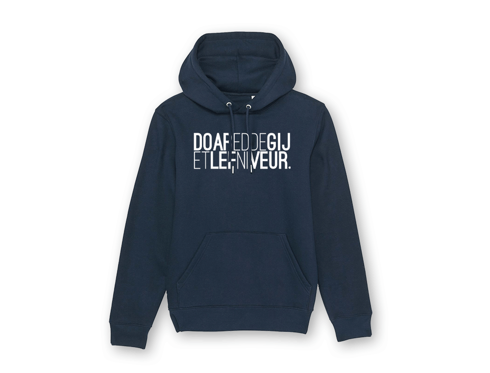 Blauwe hoodie met opdruk DOAREDDEGIJETLEFNIVEUR.