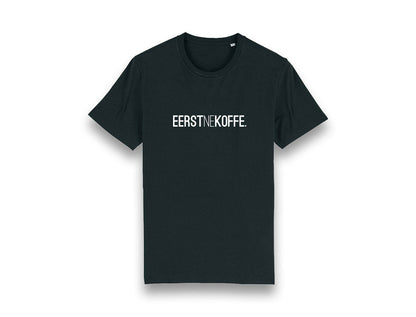 Zwarte T-shirt met opdruk EERSTNEKOFFE.