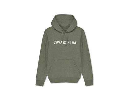 Kaki hoodie met opdruk ZWAANSDEGIJNA.