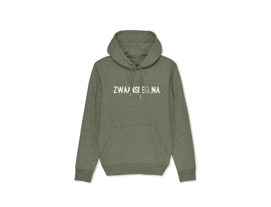 Kaki hoodie met opdruk ZWAANSDEGIJNA.
