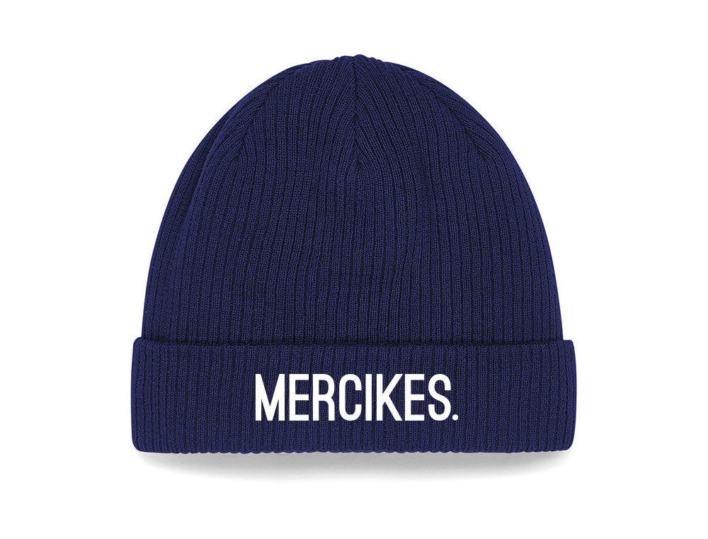 Blauwe muts met opdruk MERCIKES.