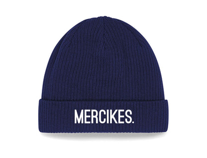 Blauwe muts met opdruk MERCIKES.