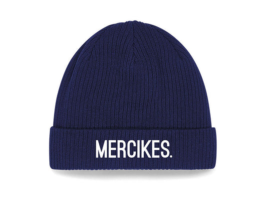 Blauwe muts met opdruk MERCIKES.