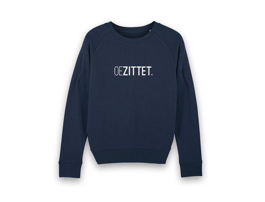 Blauwe trui met opdruk OEZITTET