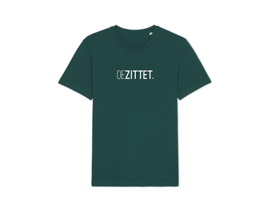 Petrolblauwe T-shirt met opdruk OEZITTET.