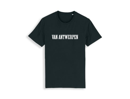 Zwarte T-shirt met witte opdruk VANANTWERPEN