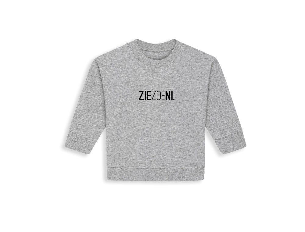 Grijze trui voor baby's met opdruk ZIEZOENI.