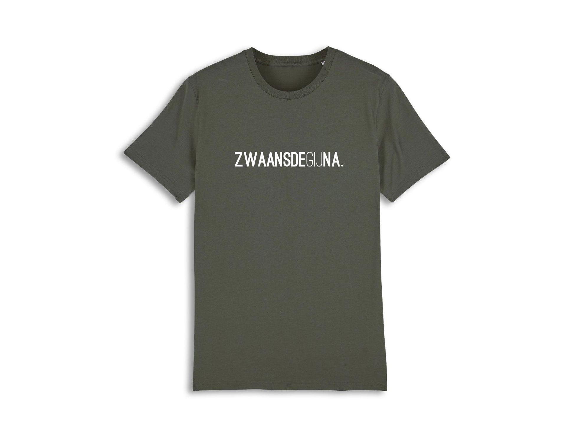 Kaki T-shirt met opdruk ZWAANSDEGIJNA.