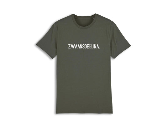 Kaki T-shirt met opdruk ZWAANSDEGIJNA.