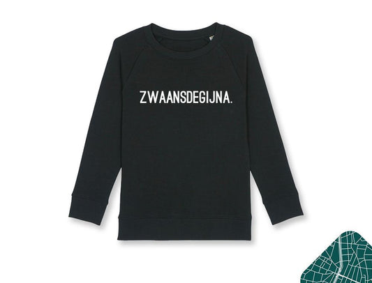 Zwarte trui met opdruk ZWAANSDEGIJNA.
