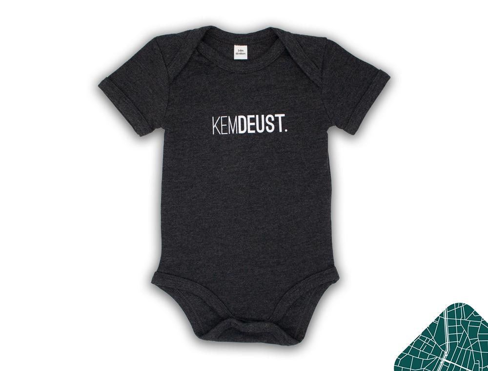 KEMDEUST. Baby body donkergrijs voorkant