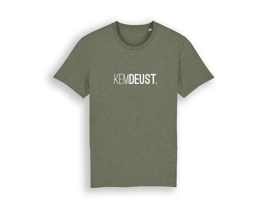 Kaki T-shirt met opdruk KEMDEUST.