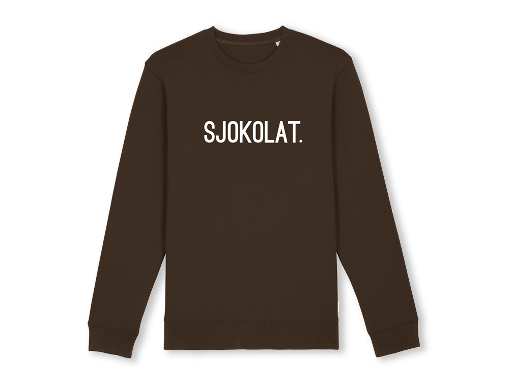 Bruine trui met opdruk SJOKOLAT.