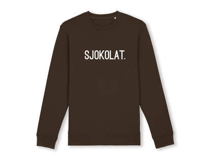 Bruine trui met opdruk SJOKOLAT.