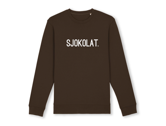 Bruine trui met opdruk SJOKOLAT.